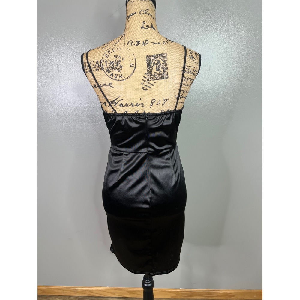 Lulu's satin mini bodycon black dress medium night‎ out club wedding guest - Picture 4 of 8
